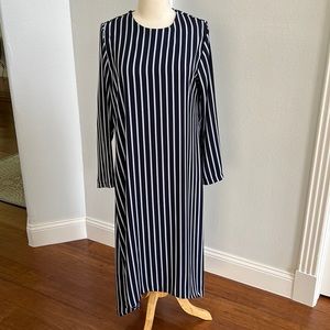 Blue and White Strip Long Sleeve Midi Dress Size M